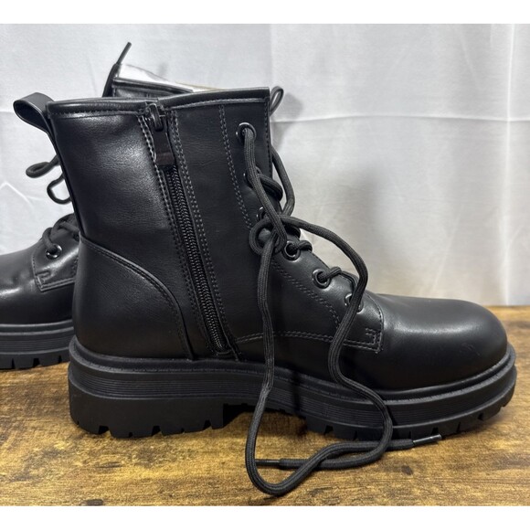 Dream Pairs Womens Black Leather Lace Up Combat Ankle Boots Size 8.5 - Picture 4 of 14